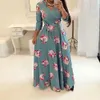 BOHO Kadınlar Yaz V Yaka Maxi DrSweet 3/4 Kollu Kat Uzunlukta Çiçek Sundpullover Lace Up Seyahat Bak Bohemian Elbiseler X0621