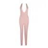 Women's Jumpsuits & Rompers KLEEZY Arrival Woman Pink Full Length Sexy Club V-Neck Skinny Party Evening Bandage HL4209