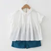 Estilo coreano meninas bonitos roupas conjunto branco blusa solta + shorts 2 pcs ternos bebezas crianças roupas casuais 2-6y roupas de crianças 210508