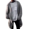 Pockets Men Autumn Winter Knitted Sweater Coat Long Cardigan Open Stitch Jacket Oversized Tricot Ribbed Men's Sweaters