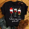 T-Shirt Femme ZOGANKIN Drôle Noël Verres à Vin Tops Filles Mode T-shirts Unisexe Décontracté Manches Courtes Noir