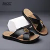 Nya sommarskor Herrstaller Beach Sandal Fashion Men Sandals Leather Casual Shoes Flip Flop Sapatos Masculino T4