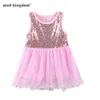 Mudkingdom Little Girls Vestidos Lantejoulas Party Party Chiffon Princesa Verão Vestido 210615