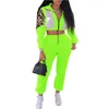 Léopard Patchwork Surdimensionné Sportswear Deux Pièces Ensemble Femmes Zipper Crop Tops Et Pantalons Costume De Mode Nouveau Néon Couleur Salopette Outfit Y0625