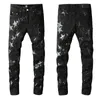 Hoge Kwaliteit Mens Jeans Ontwerpers Lichte Kleur Verontruld Motorfiets Biker Street Draag Jean Comfortabele Rock Slim Fit Ripped Hole Stripe Pant