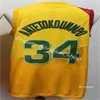 La finale Men Edition a gagné la ville Giannis Antetokounmpo Basketball Jersey 34 équipe jaune noir blanc vert broderie et cousue Top Q Jerseys