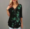 Plus Size 4xl 5x Pullovers Blouse shirt Boho Print Lace Splice Women's Tops V-neck Loose Casual Summer Female Tee Shirt 210326