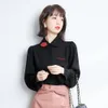 Moda Uzun Kollu Şifon Gömlek kadın Bahar Siyah İşlemeli Tops Satış 210520