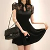 Vintage dentelle coréenne dames été noir une ligne sexy col en V mini robes de soirée sexy pour femmes vêtements 210602