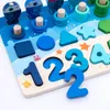 Kids Math Toys For Toddlers Educational Wooden Puzzle Fishing Toys Montessori Count Number Shape Matching Sorter Games Board Toy