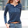Cotton Shirts Women Long Sleeve Striped Shirt Spring Autumn Female Clothing Fashion Tops Lady V-neck Plus Size Blusas Mujer 7215 210521