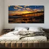 Sea Beach Bridge plakaty i druki zdjęcia pejzaży płótno malarstwo HD zdjęcia Home Decor Wall Art do salonu zachód słońca