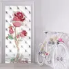 PVC Auto-Adhésif Étanche Porte Autocollant 3D Rose Rose Fleurs Doux Rouleau Bijoux Mural Papier Peint Salon Maison Affiche Autocollant 210317