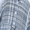 Zaのテクスチャード織り織りオーバーハイトジャケットの女性長袖チェック柄ブルースプリングジャケット女性ボタンアップパッチポケットビンテージトップ210602