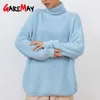 Women's Oversize Sweater Black Turtleneck Long Sleeve Autumn Loose Blue Jumper Beige Knitted Warm Sweaters for Women 210922