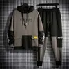 Mens Roupas 2 Parte Set Homens Inverno Outono Tracksuit Homens Jogging Terno Masculino Running Roupas Colcherwork Hoodie e Jogger Set 211222