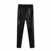 Kobiety Spodnie Hight-Walia Faux Skóra Skinny Fit Spodnie Niewidzialne Boczne Zip Kobiece Spodnie Pantalon Femme Mujer 210709