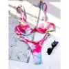 Ny sexig slipsfärgad thong kvinnor badkläder kvinnlig baddräkt två stycken bikini set v bar push up bather baddräkt simma 210319
