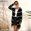 street hipster sweater long black and white stripes contrast color fashion wild cardigan windproof jacket autumn 210520