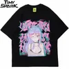 Mężczyźni Hip Hop Streetwear T Shirt Sexy Anime Girl Illusion Print Tshirt Summer Krótki Rękaw T-shirt Harajuku Bawełna Luźne Topy Tees 210322 \ t