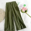 SURMIITRO Koreanische Stil Breite Bein Knöchel Hosen Frauen Frühling Sommer Schwarz Grün Khaki Weibliche Hosen Hohe Taille Hose Femme 210712