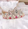 Girls Crystal Tiara Gold Birthday Crown Pearl Headband for Kid Big Rhinestone Princess Hairpiece for Women Gem Wedding Hair Accessories Party Costume Cosplay Props