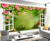 Aangepaste foto wallpapers 3D-muurschilderingen behang moderne rozenbloemen buiten het venster Bekijk bos muurschildering achtergrond Muurdocumenten thuis Dcoration