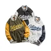 Män bomber jacka bomull baseball jackor knappar windbreaker broderi bokstäver manliga outwear mode kvinnor män