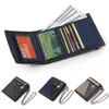 Cüzdanlar Erkekler Erkekler Düz Tuval Tri katlı cüzdan gündelik mini kart tutucu zincir tasarımı ile nakit 5 renk