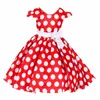 夏の赤ちゃんの女の子半袖の弓のドレスのための女の子Polka dot大きな弓パーティーのウェディングドレス子供服子供の衣装Q0716