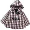 Girl Boy Thick Woolen houndstooth hooded Jacket Winter Spring Autumn Child Cotton Padded Coat Cloak Outwear Baby Clothes 1-7Y H0909