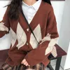 2 colors spring and autumn v neck color patchwork sweater womens knitted cardigans (X981) 210922