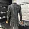 Damskie garnitury Blazery ładne projektant mody Sliver Cequined Blazer Women Long Sleeve V Neck Office Damie Turn-Down Kurtka Kurtka