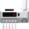 Porta spazzolino sterilizzatore UV 3 in 1 a parete Ricarica USB Organizzatore spazzolino Dispenser dentifricio Asciugacapelli - Bianco