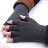 Gants sans doigts demi-doigt couleur bonbon pour femmes et hommes, gants de poignet tricotés en laine simples, gants d'entraînement doux et chauds pour l'hiver