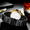 腕時計ビデン男性クォーツ3ダイヤルブラックゴールデン発光時計クロノグラフステンレススチールクロック男性防水日時計