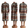 Fashion Woolen Knitted Jacket For Women Plaid Cardigan With Pockets Turn Down Collar Casual Long Overcoat YY6560