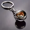 Fox Keychain Lovely Fox Picture Glass Ball Portachiavi Doppia lato Cabochon in vetro Portachiavi in ​​metallo Regalo di Natale per uomo per le donne G1019