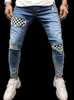 Men's Ripped Jeans Plaid Skinny Jeans Patchwork Pencil Pants With Small Feet Fashion The European Large Size Harajuku Pants X0621