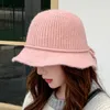 Sparsil Woman Knitted Wool Blend Bucket Hats Girl Dome Bow Knot Stripe Basin Cap Winter Warm Lotus Leaf Edge Foldable Soft Hat Wide Brim