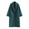 Blsqr Kadınlar Yeşil Moda Zarif Sıcak Yün Ceket Cepler Kadın Giyim Şık Karışımları Uzun Palto 210430