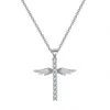 Punk Trendy Cross Rhinestone Necklace for Women Angel Wings Bling Zircon Pendant Clavicle Long Chain Korean Elegant Jewelry