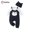 Arrival Autumn and Winter 2-piece Baby Bear Faux-two Animal Rompers Jumpsuit with Hat Clothing 210528