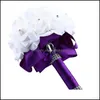 お祝いパーティー用品ホームガーデン25 * 20cmクリスタルバラ真珠の花嫁介添人のウェディングブーケのブライダルの人工絹の花を保持している白赤D