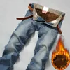 Uomo autunno inverno termico caldo flanella stretch jeans qualità famosi pantaloni in pile uomo pantaloni floccati dritti Jean maschio 211206