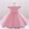 Roze Kant Jurk Pasgeboren Baby Meisjes Tule Party Jurken Kralen Bloemen Baljurk Zuigeling Doop Kleding 1 Jaar Verjaardag Kleding Toddler Kids Prom Dress