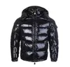 Winter heren donsparka's met rits, uitloper, capuchon, lange mouwen, dikke stand dollar parka, pufferjassen glanzend