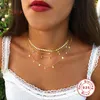 Collier en argent Sterling 925 véritable pour femmes, bijoux avec perles, chaîne fantaisie en diamant