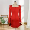 Boże Narodzenie Red Party Dress Dla Kobiet Ruffles Patchwork Z Koralik Sexy Z Długim Rękawem Bodycon Celebrity Urodziny Okazda Spadek Est 210527