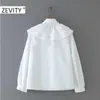 ZEVITY femmes mode v cou noeud papillon décontracté smock blouse chemise femmes plissé volants chic blanc blusas streetwear hauts LS7241 210603